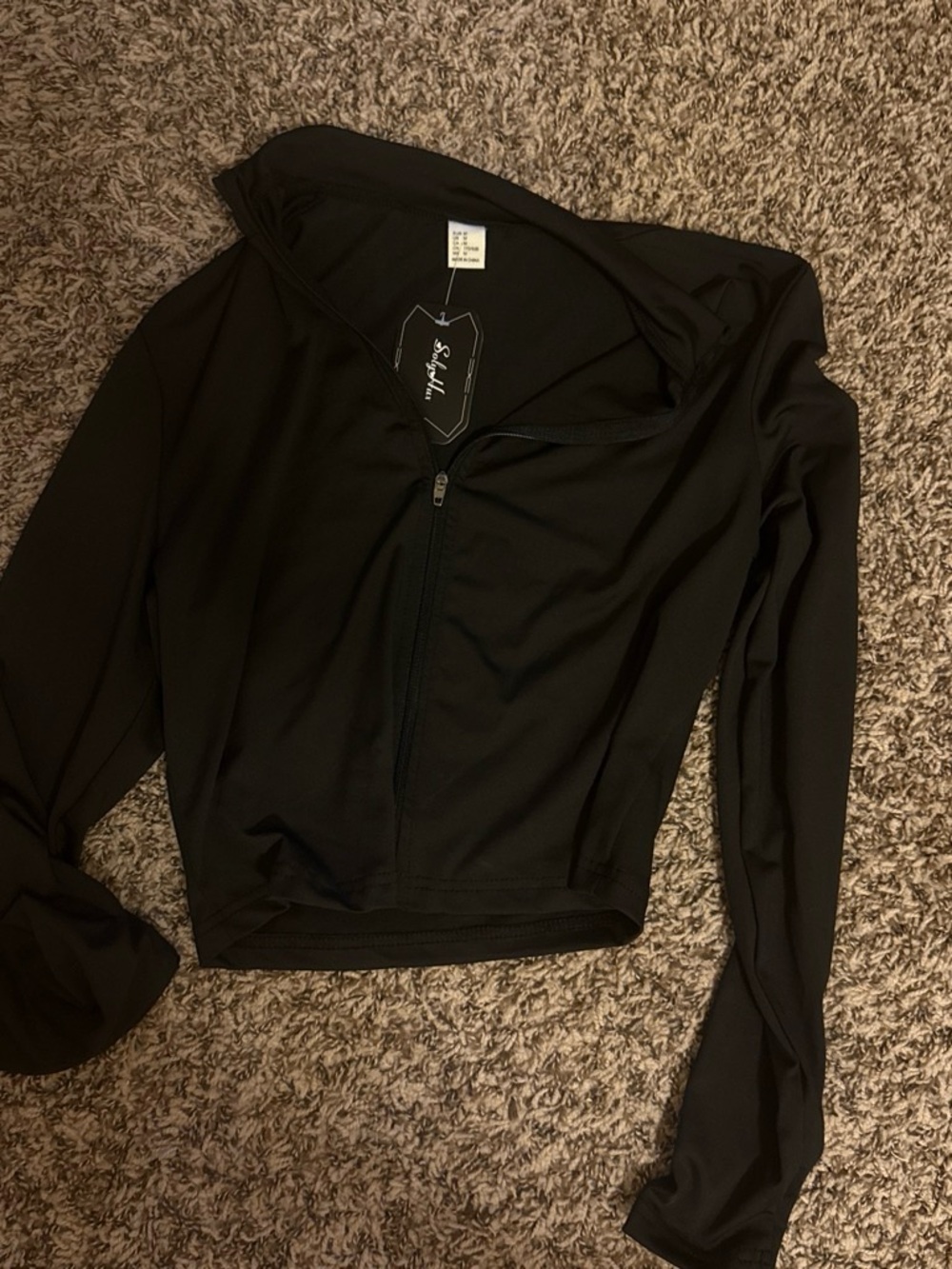 Black Long-Sleeve Zip-Front Women's Top by